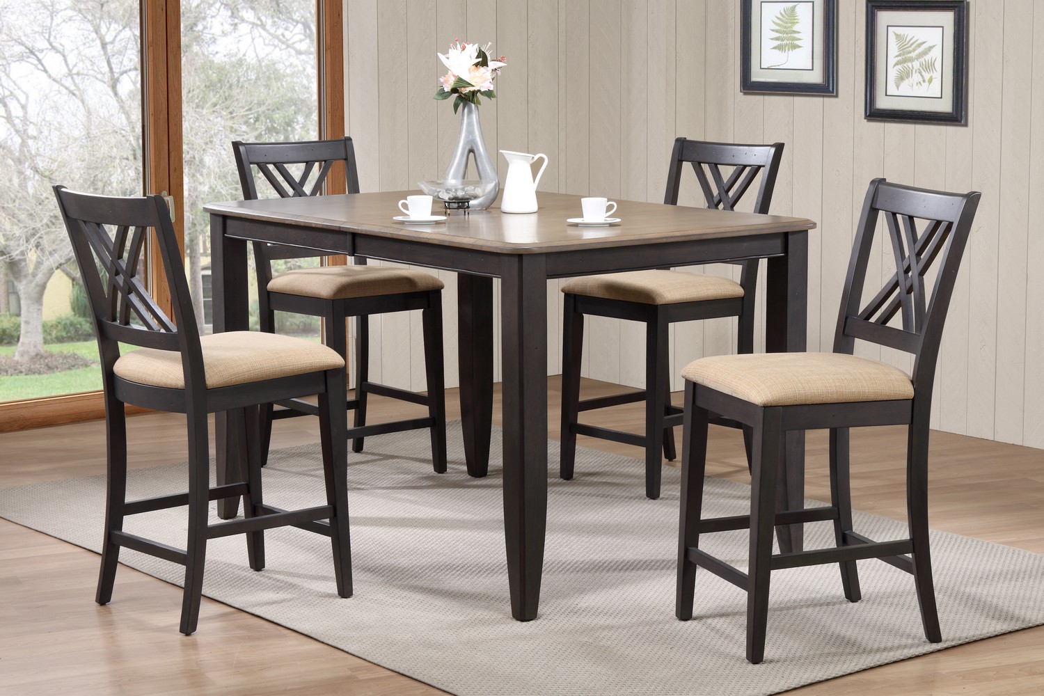 Iconic Furniture RT78 Grey Stone/Black Stone Double X- Back Counter Height Dining Set