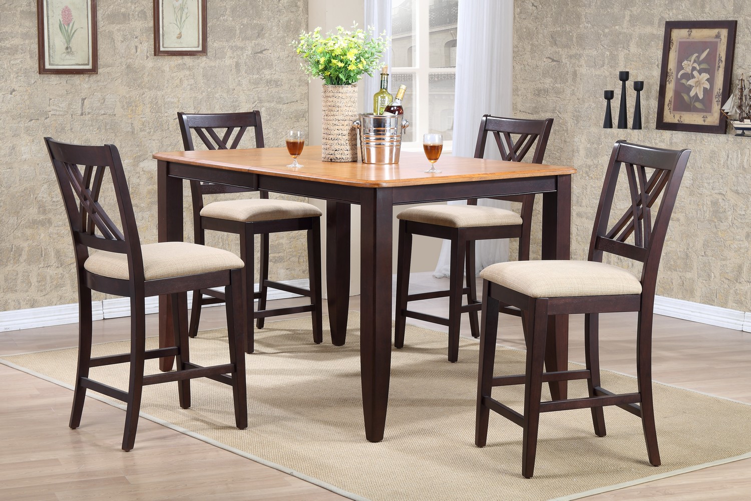 Iconic Furniture RT78 Whiskey/Mocha Double X- Back Counter Height Dining Set