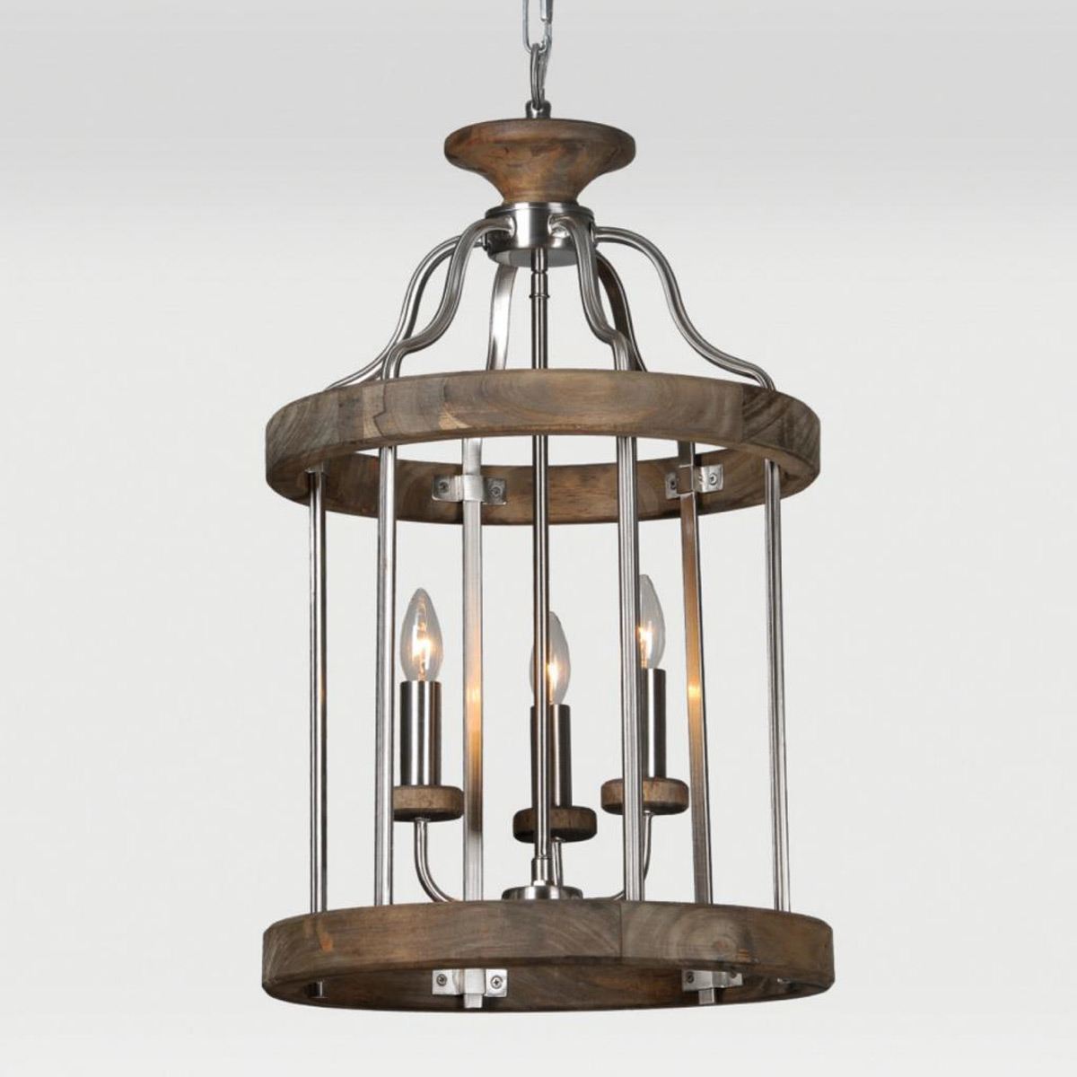 Ren-Wil Pompeii Large Pendant - Unstained Wood With Satin Nickel
