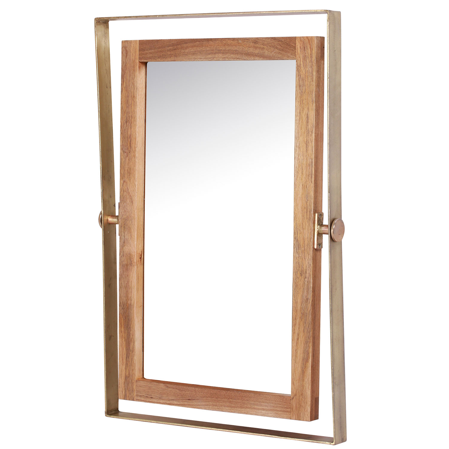 Ren-Wil Crescent Rectangular Mirror - Brass Plated/Natural Wood