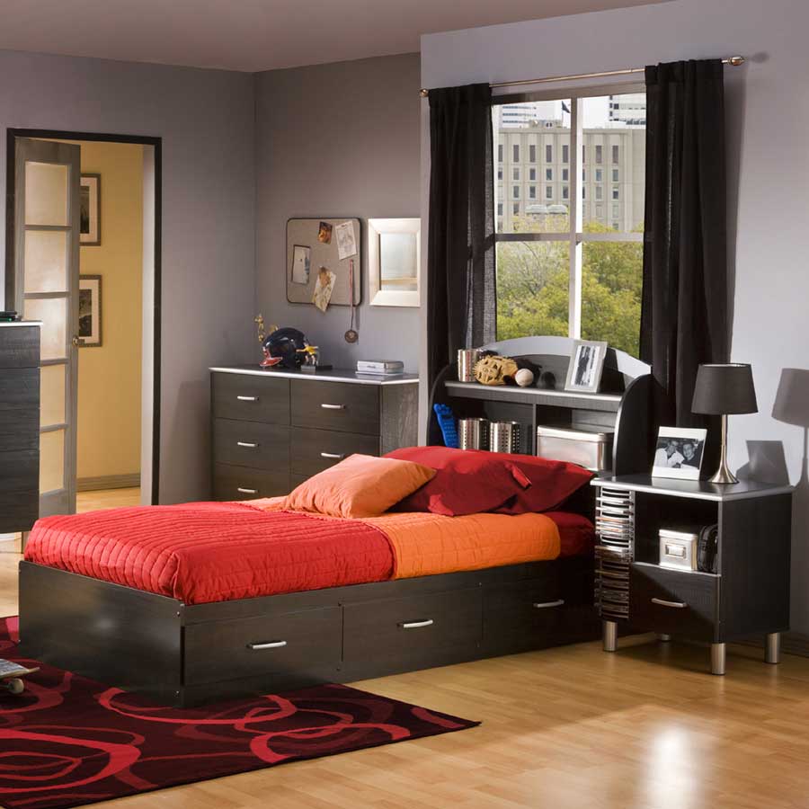 South Shore Cosmos Black Onyx and Charcoal Twin Mates Bed