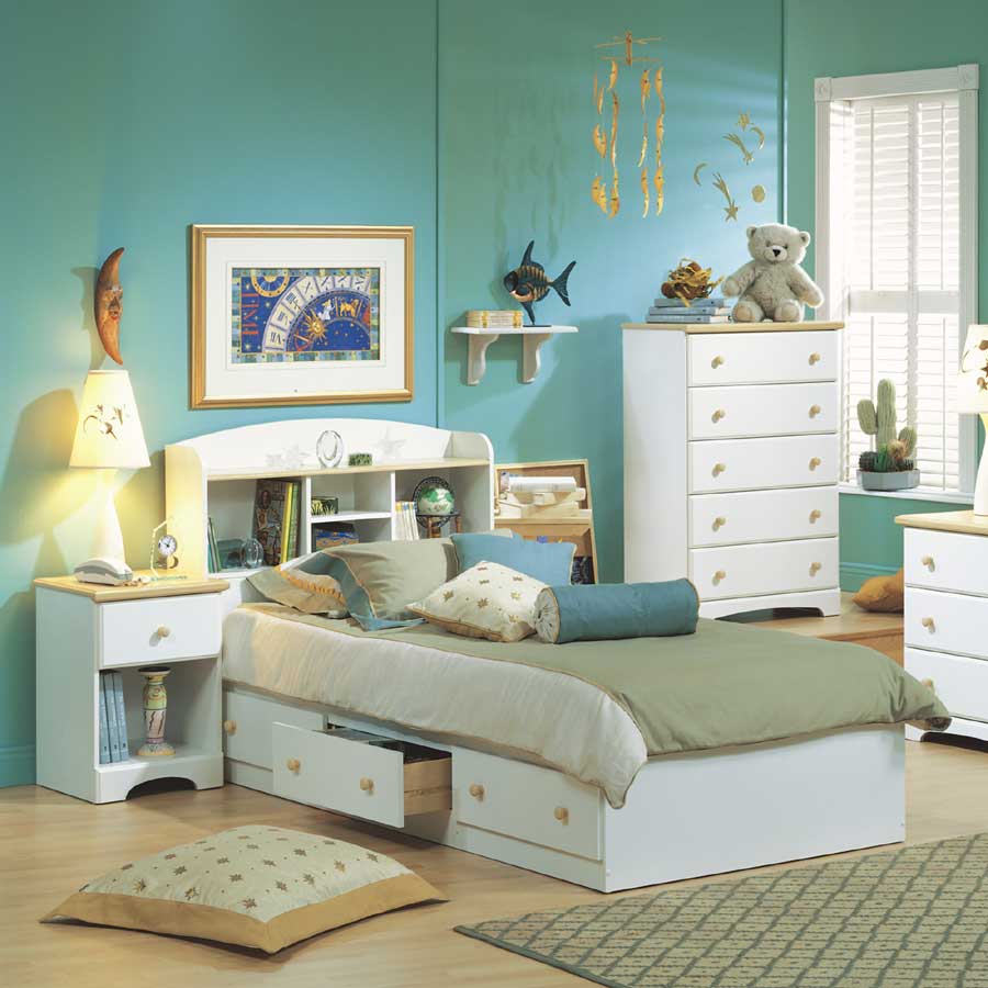 South Shore Summertime Pure White and Natural Maple Kids Bedroom Collection