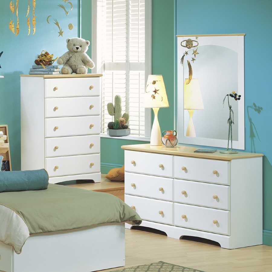 South Shore Summertime Pure White and Natural Maple Kids Bedroom Collection