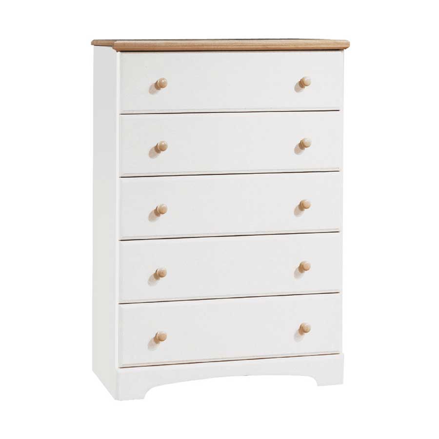 South Shore Summertime Pure White and Natural Maple 5 Drawer Chest
