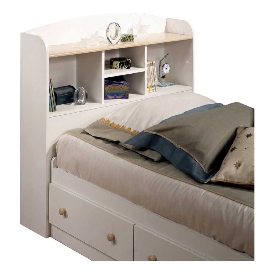 South Shore Summertime Pure White and Natural Maple Twin Bookcase Headboard