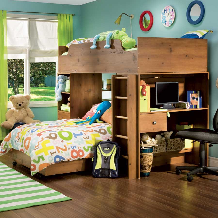 South Shore Logik Sunny Pine Twin Bed on Casters