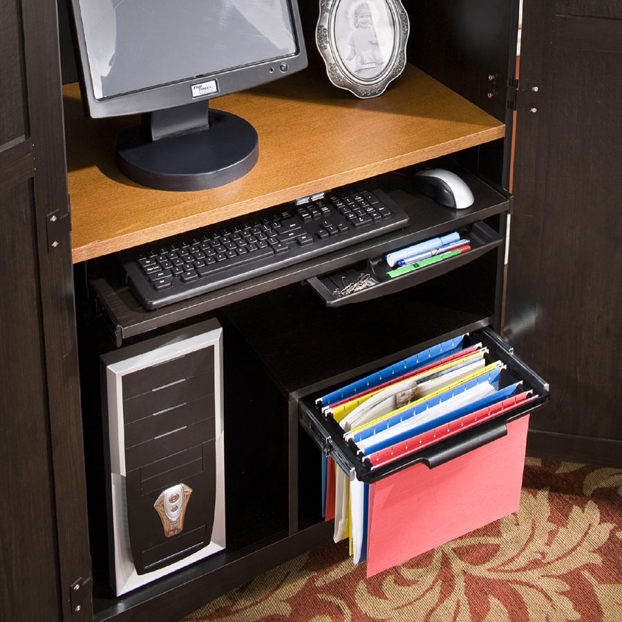 South Shore Gascony Ebony and Spice Wood Computer Armoire