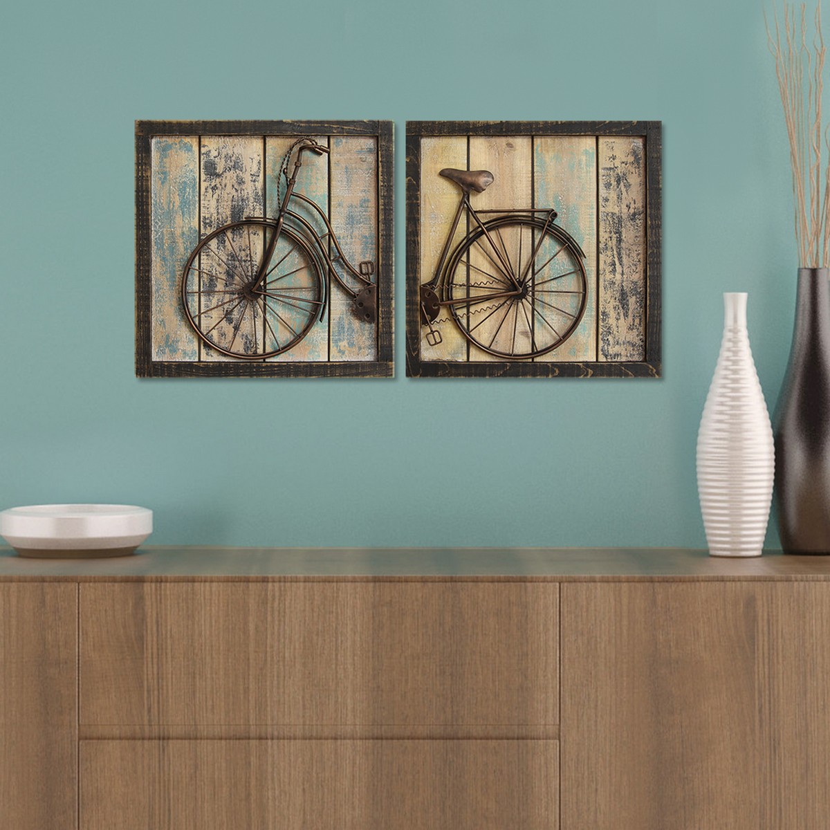 Stratton Home Decor Set of 2 Rustic Bicycle Wall Decor - Multi