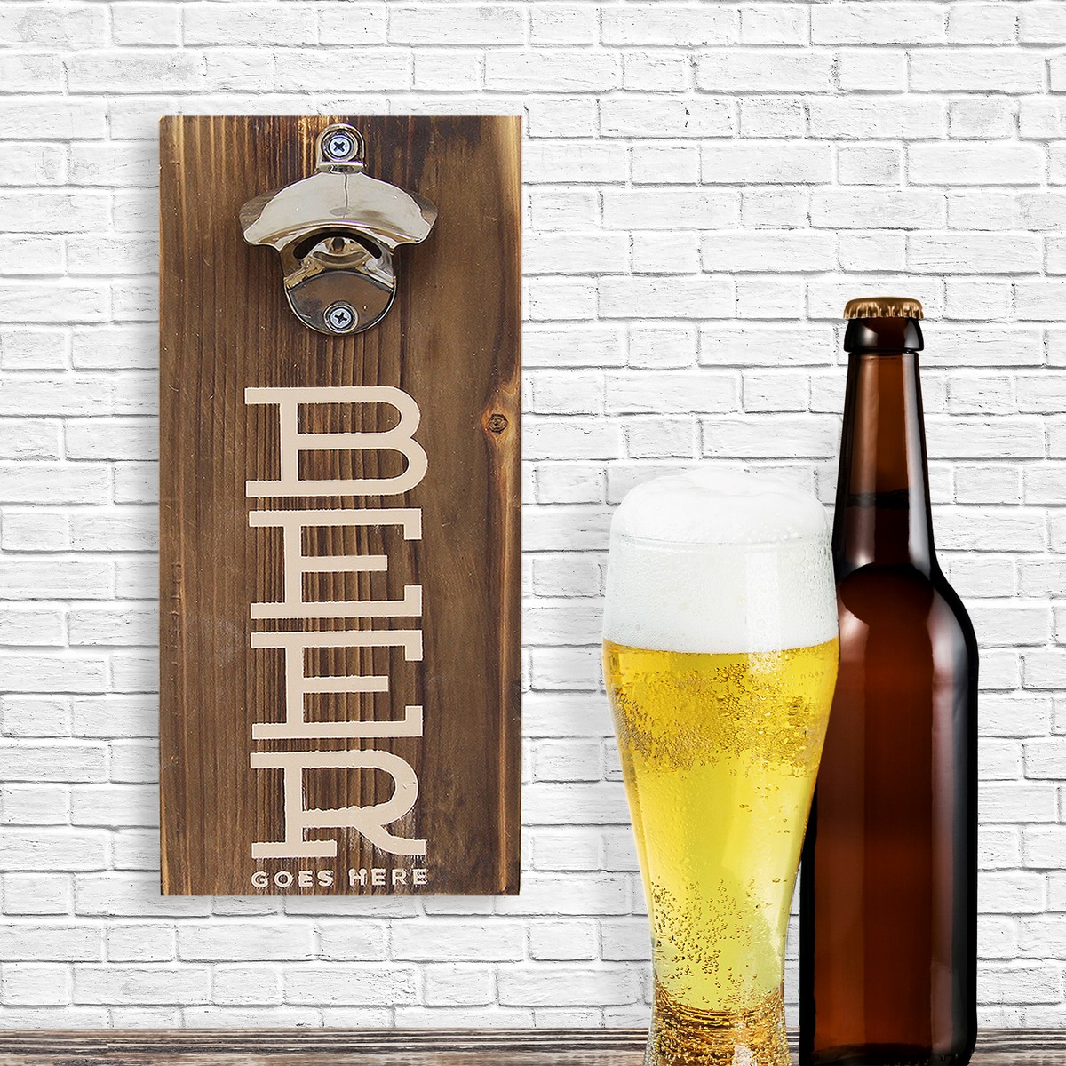 Stratton Home Decor Beer Bottle Opener Wall Decor - Dark Natural Wood