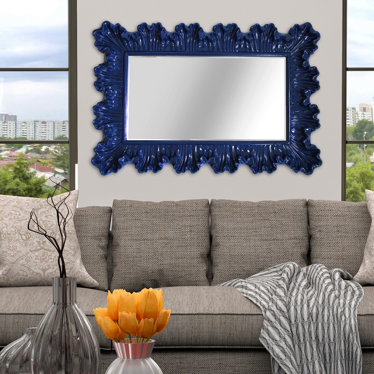 Stratton Home Decor Blue Elegant Ornate Wall Mirror - Navy Blue