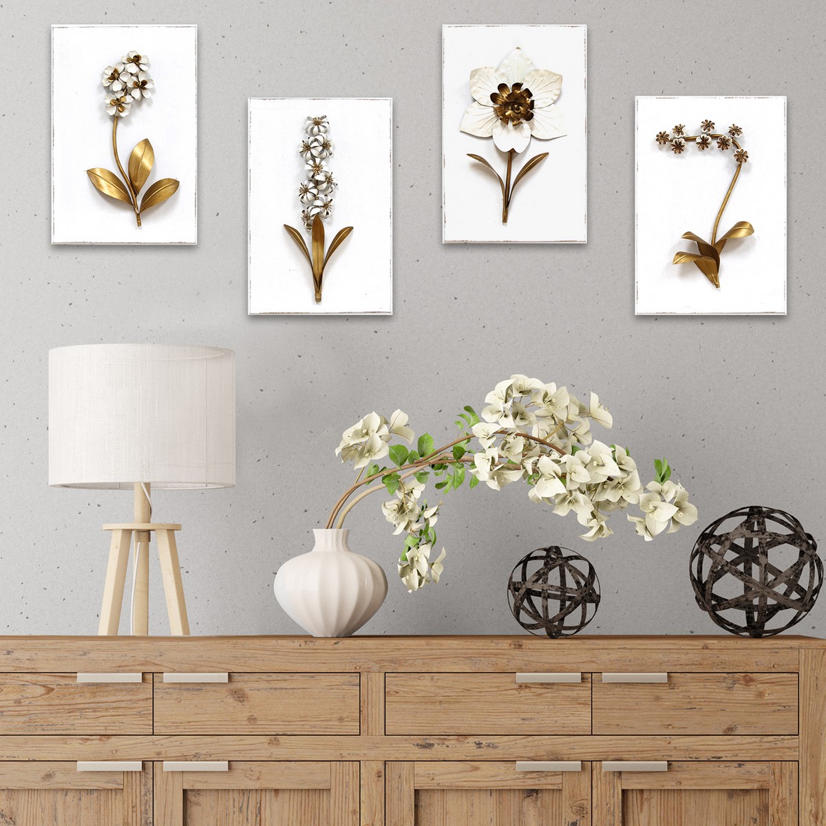 Stratton Home Decor Elegant Floral Wall Decor - White/Bronze