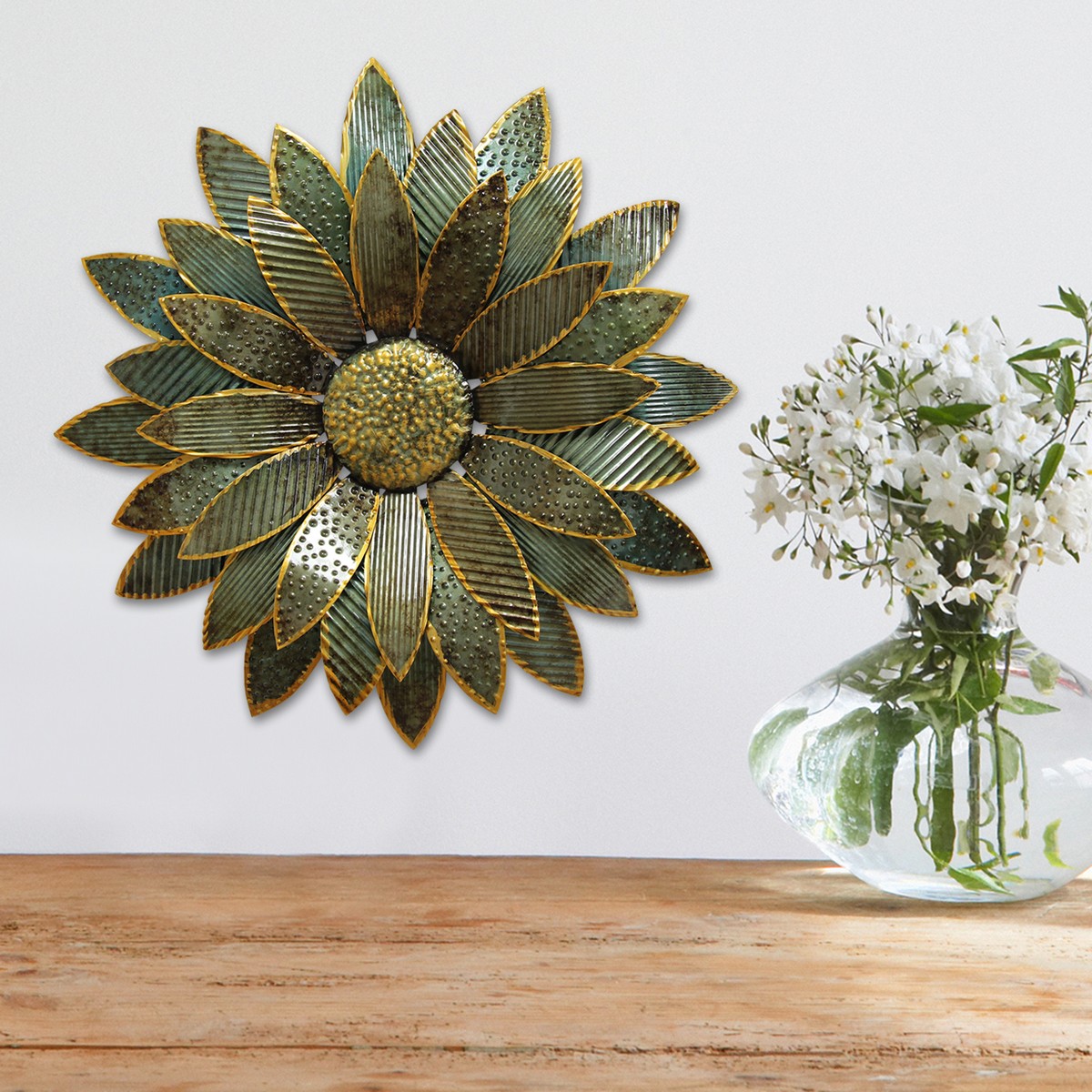 Stratton Home Decor Flower Wall Art Green and Gold SHD0199 at