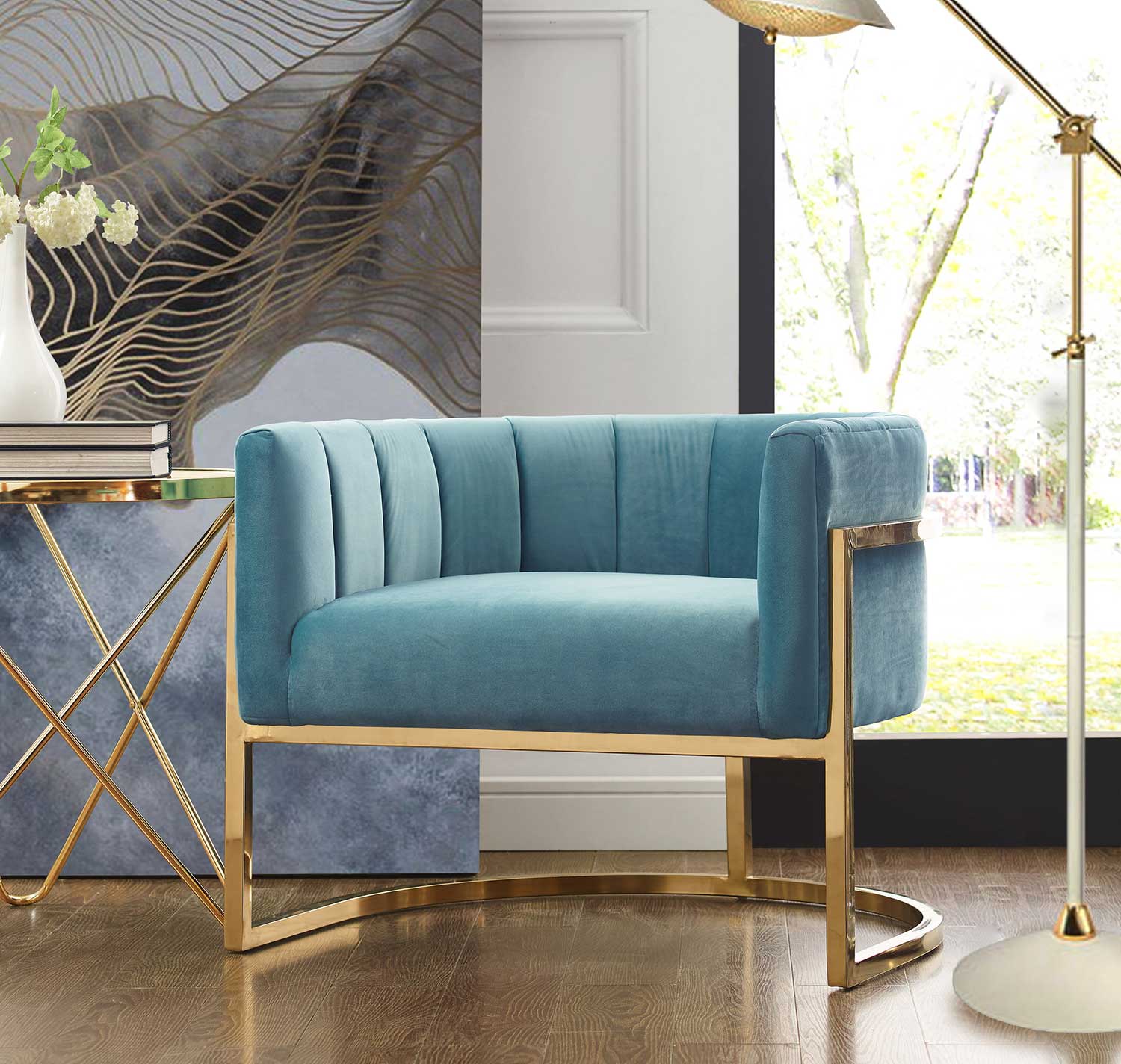 TOV Furniture Magnolia Chair with Gold Base - Sea Blue