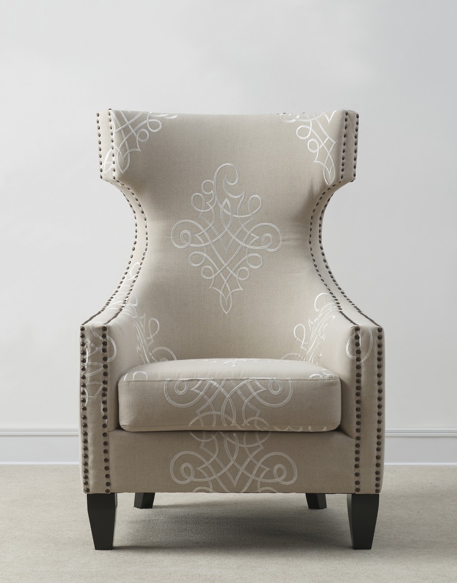 TOV Furniture Gramercy Embroidered Linen Wing Chair