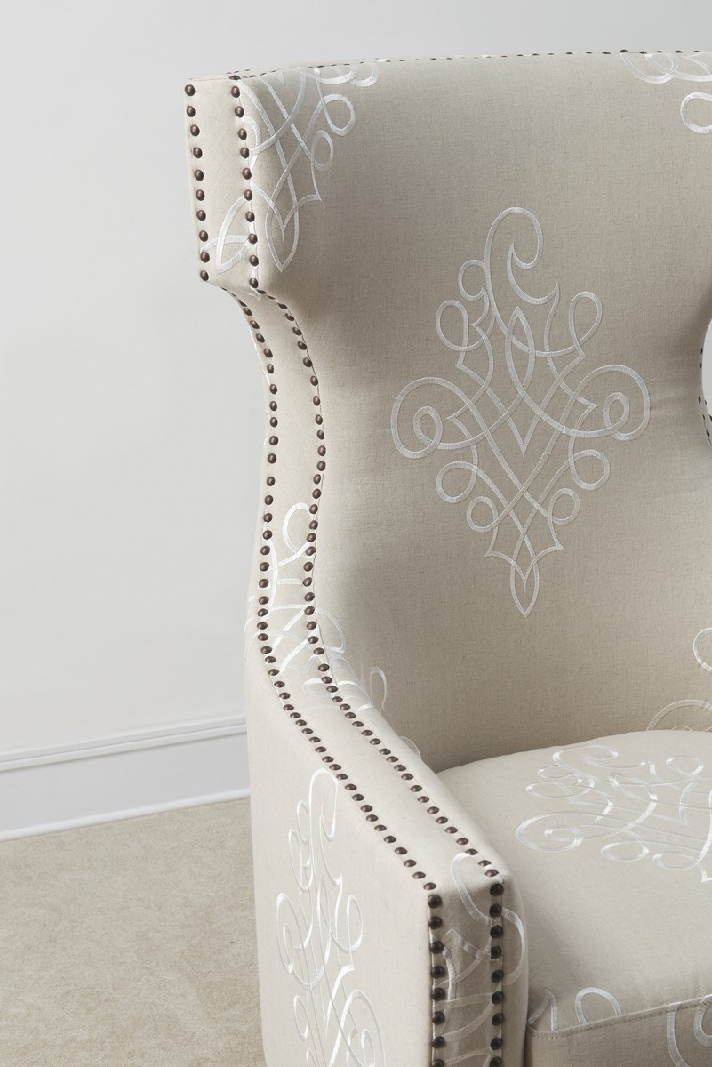 TOV Furniture Gramercy Embroidered Linen Wing Chair