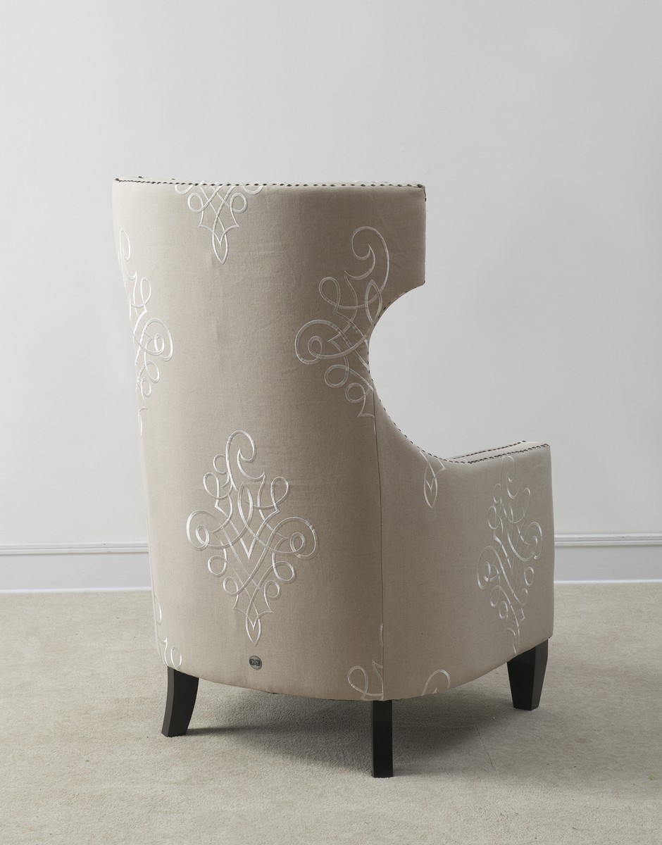 TOV Furniture Gramercy Embroidered Linen Wing Chair