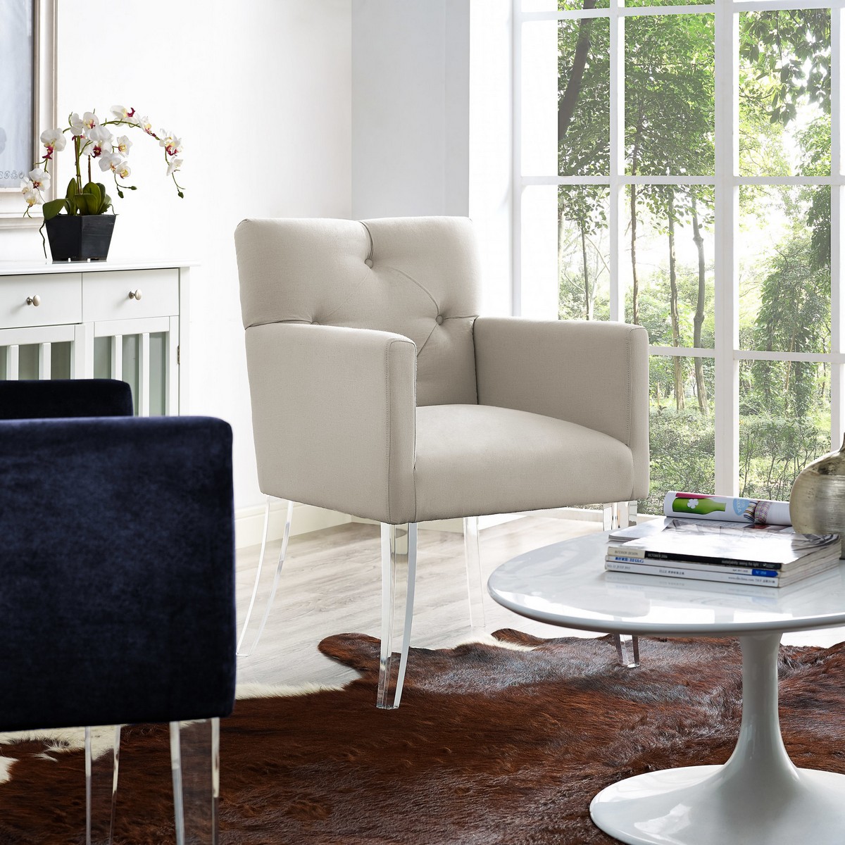 TOV Furniture Lafayette Beige Linen Acrylic Chair