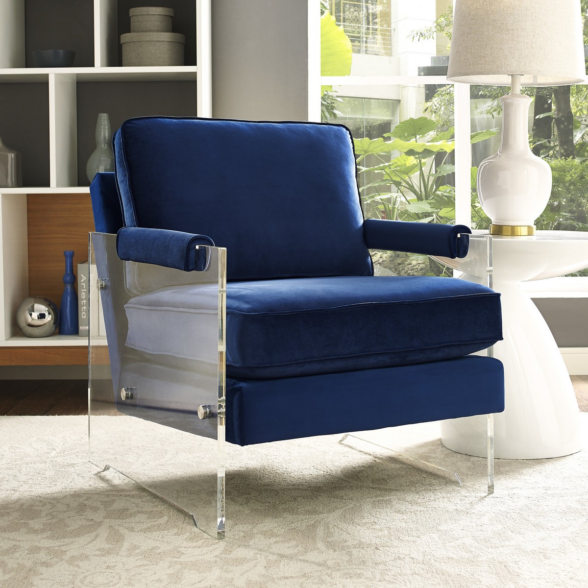TOV Furniture Serena Navy Velvet/Lucite Chair A94 at