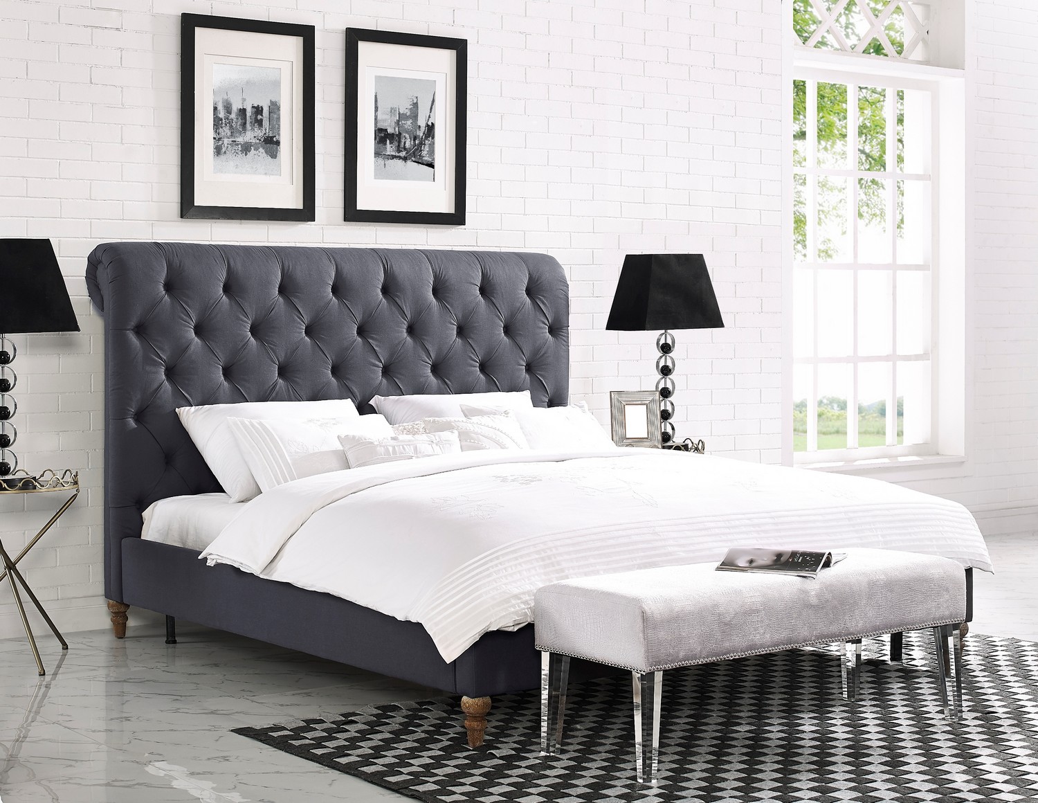TOV Furniture Oxford Grey Linen Bed