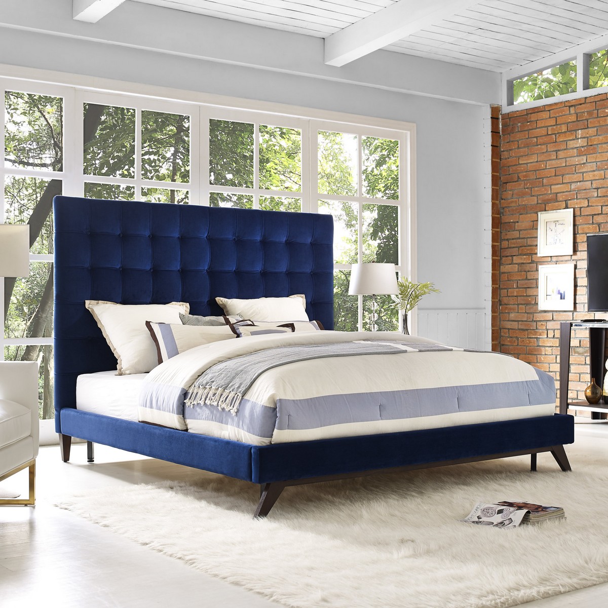 TOV Furniture Eden Navy Velvet Bed TOV Furniture Eden Navy Velvet Bed