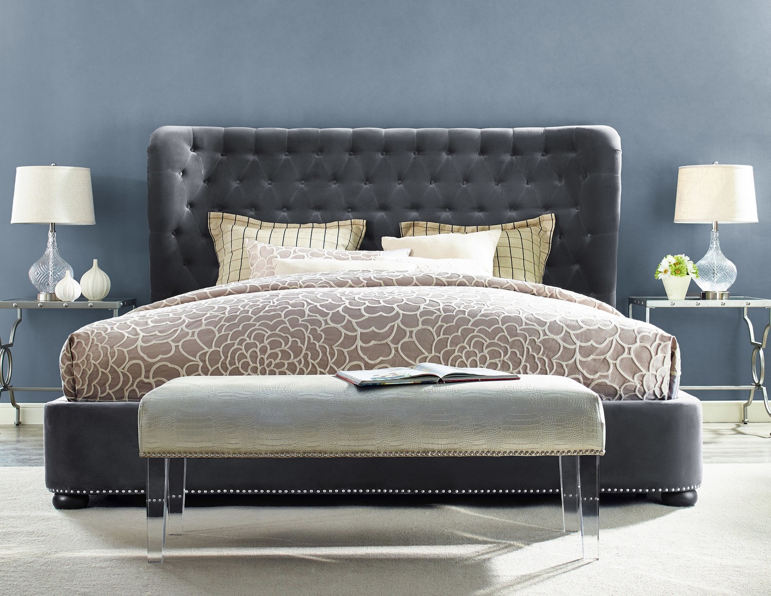 Tov Furniture Finley Grey Velvet Bed B23 Q At Homelement Com