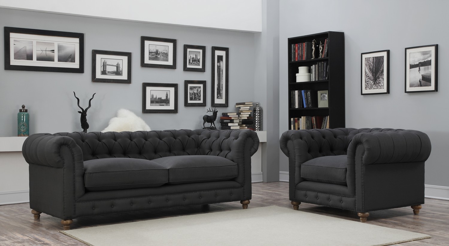 TOV Furniture Oxford Grey Linen Living Room Set