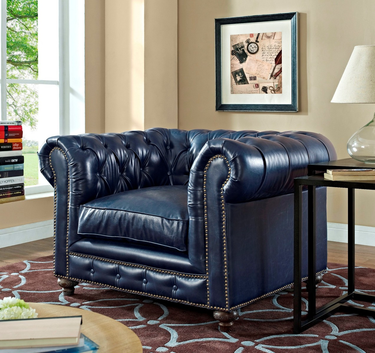 TOV Furniture Durango Rustic Blue Leather Club Chair