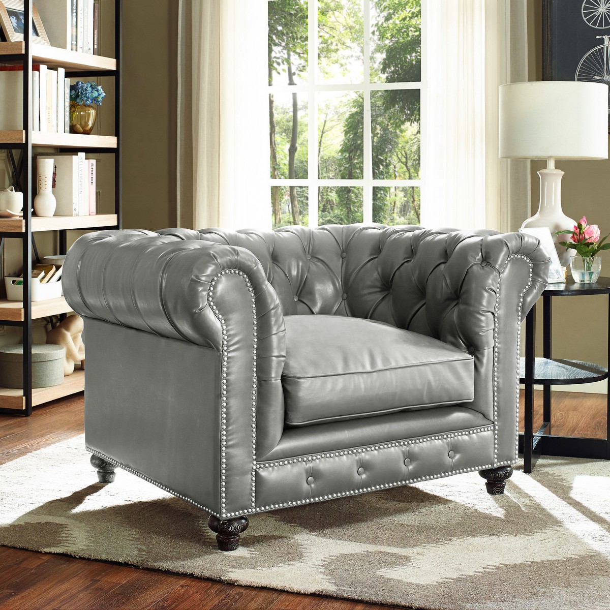 TOV Furniture Durango Rustic Grey Leather Club Chair