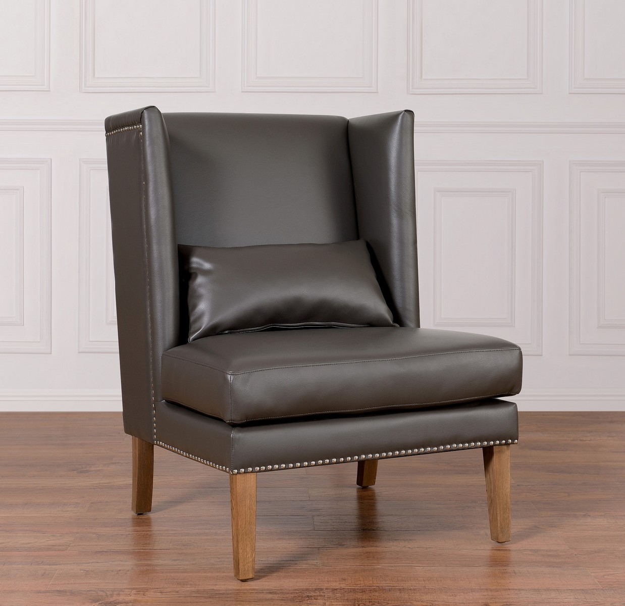 TOV Furniture Chelsea Grey Leather Wing Chair