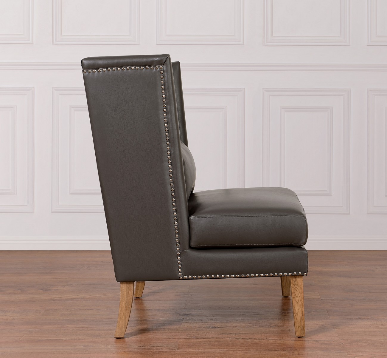 TOV Furniture Chelsea Grey Leather Wing Chair