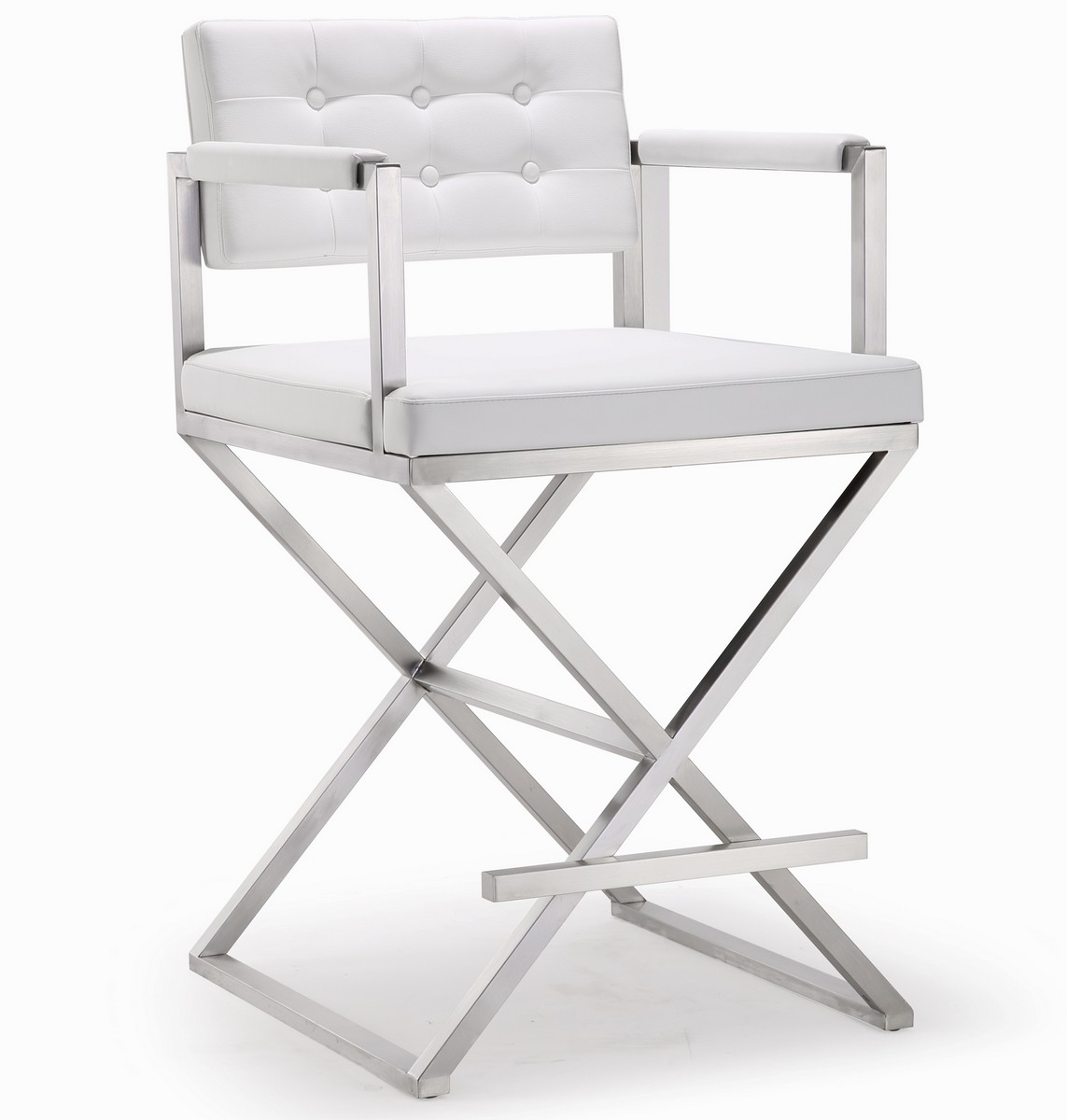TOV Furniture Director White Stainless Steel Counter Stool