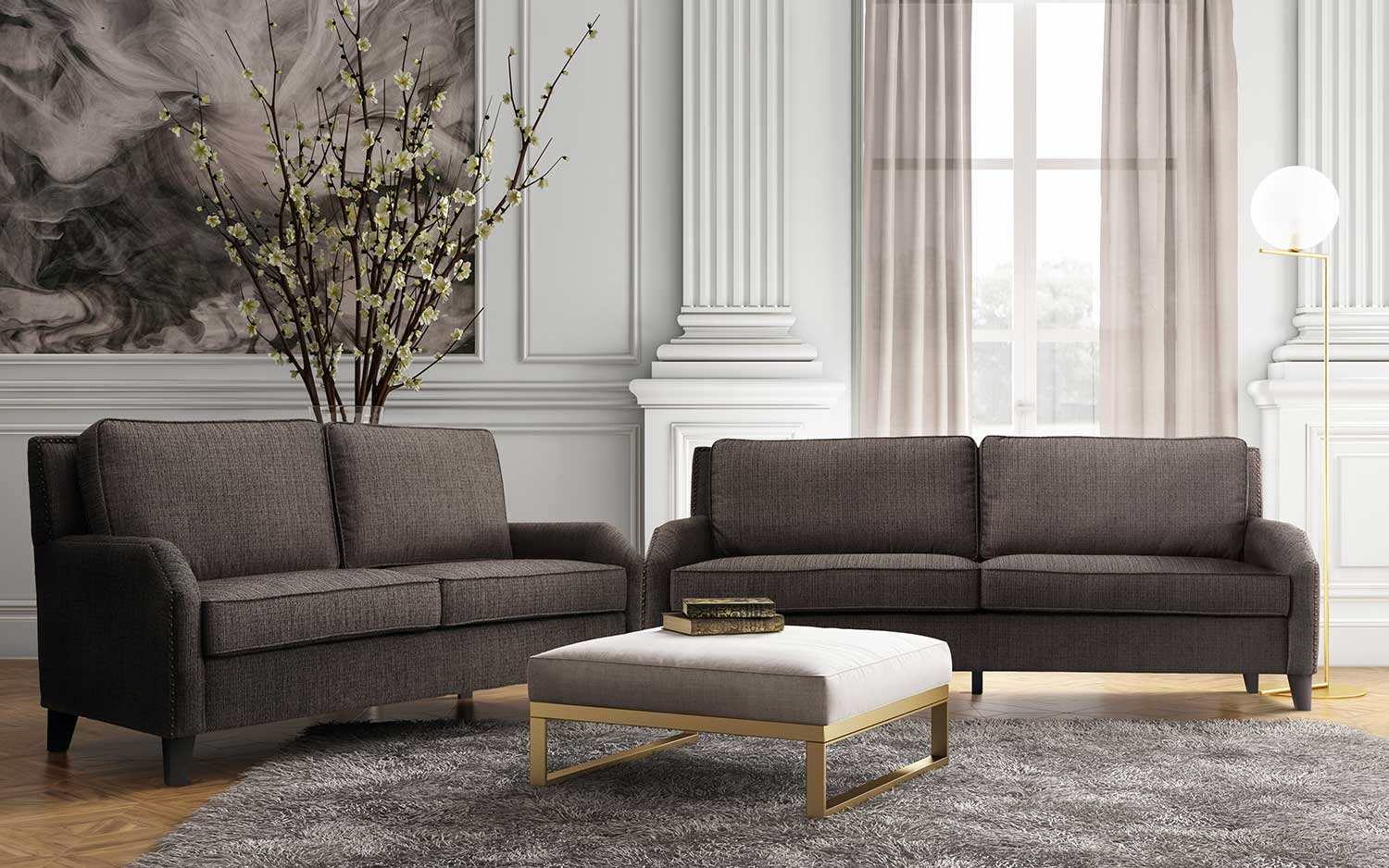 TOV Furniture Hartford Grey Linen Living Room Set - Grey