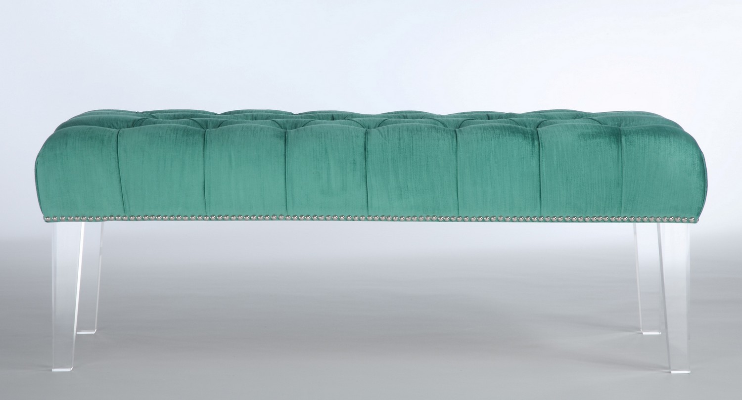 TOV Furniture Stella Turquoise Velvet Lucite Bench