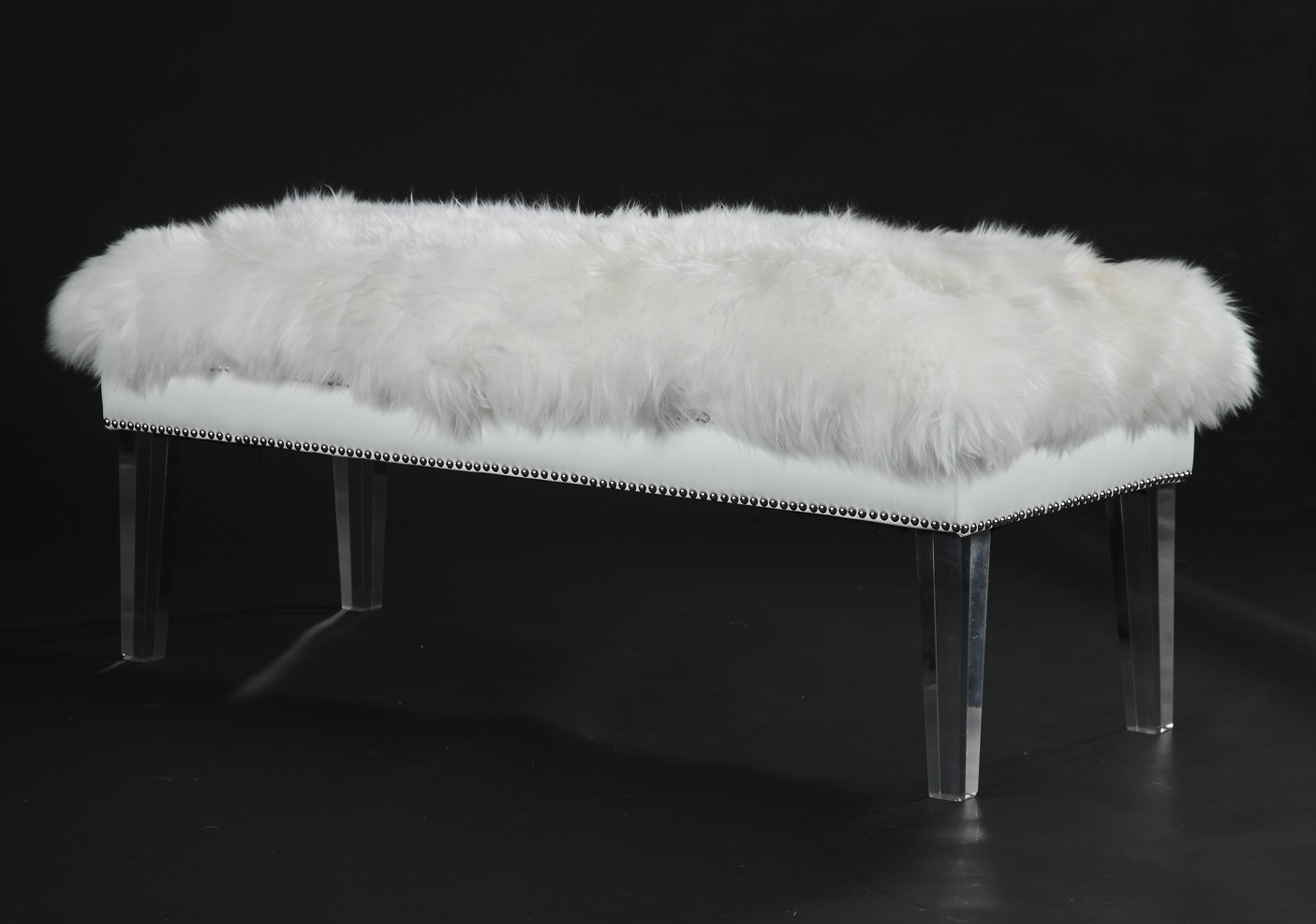 TOV Furniture Luxe White Sheepskin Lucite Bench