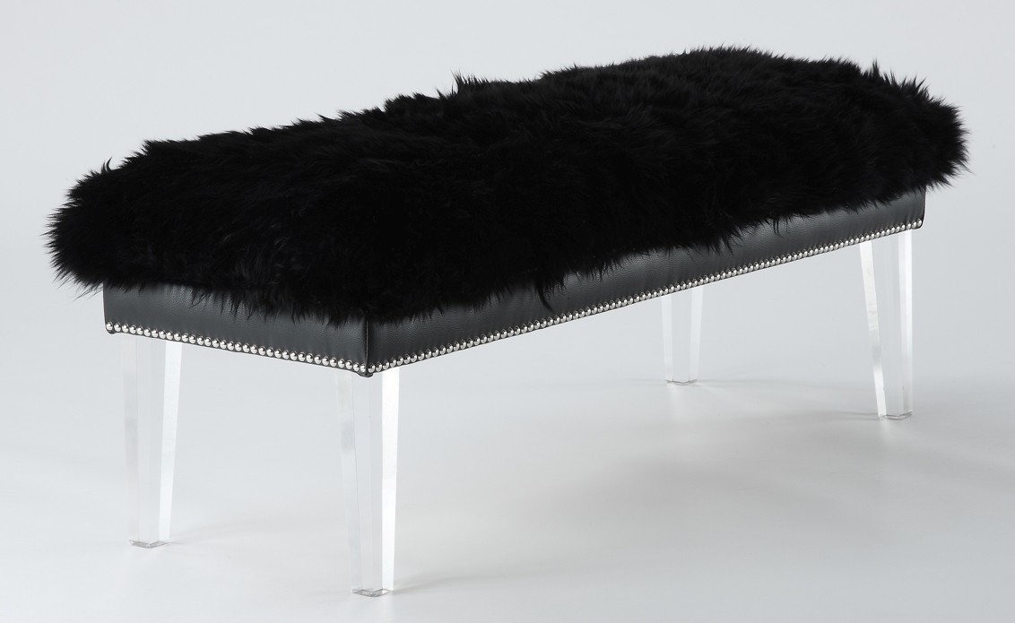 TOV Furniture Luxe Black Sheepskin Lucite Bench
