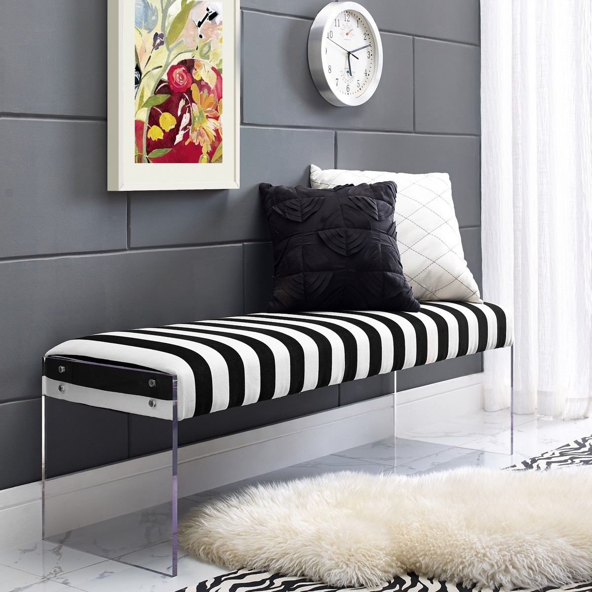 TOV Furniture Envy Paris Velvet/Acrylic Bench