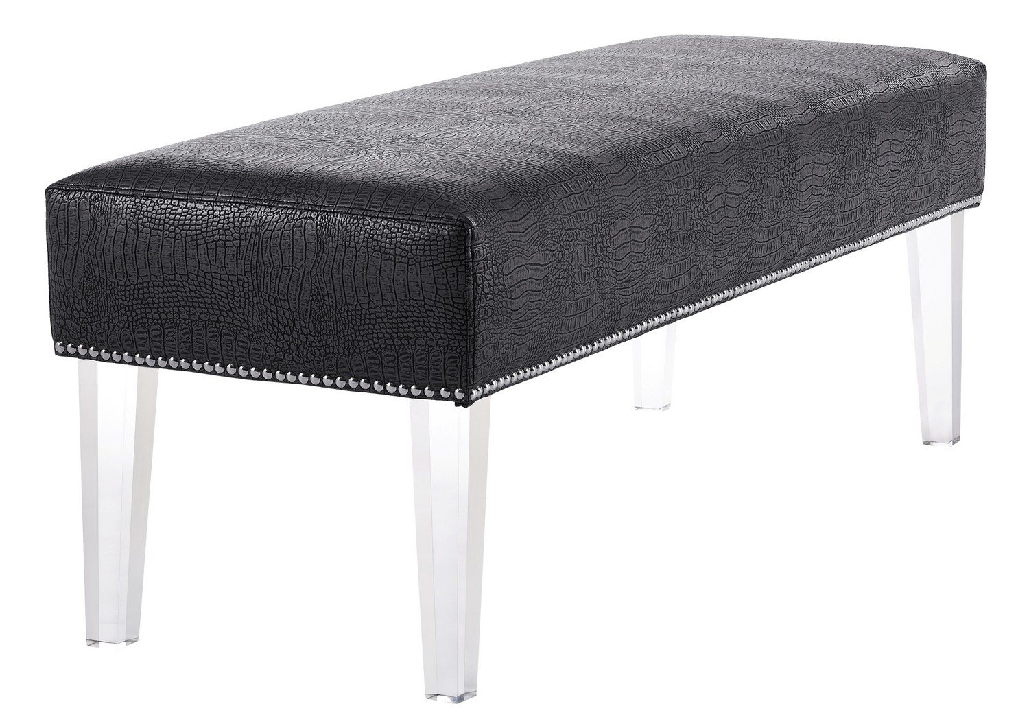 TOV Furniture Stella Grey Croc Acrylic Bench
