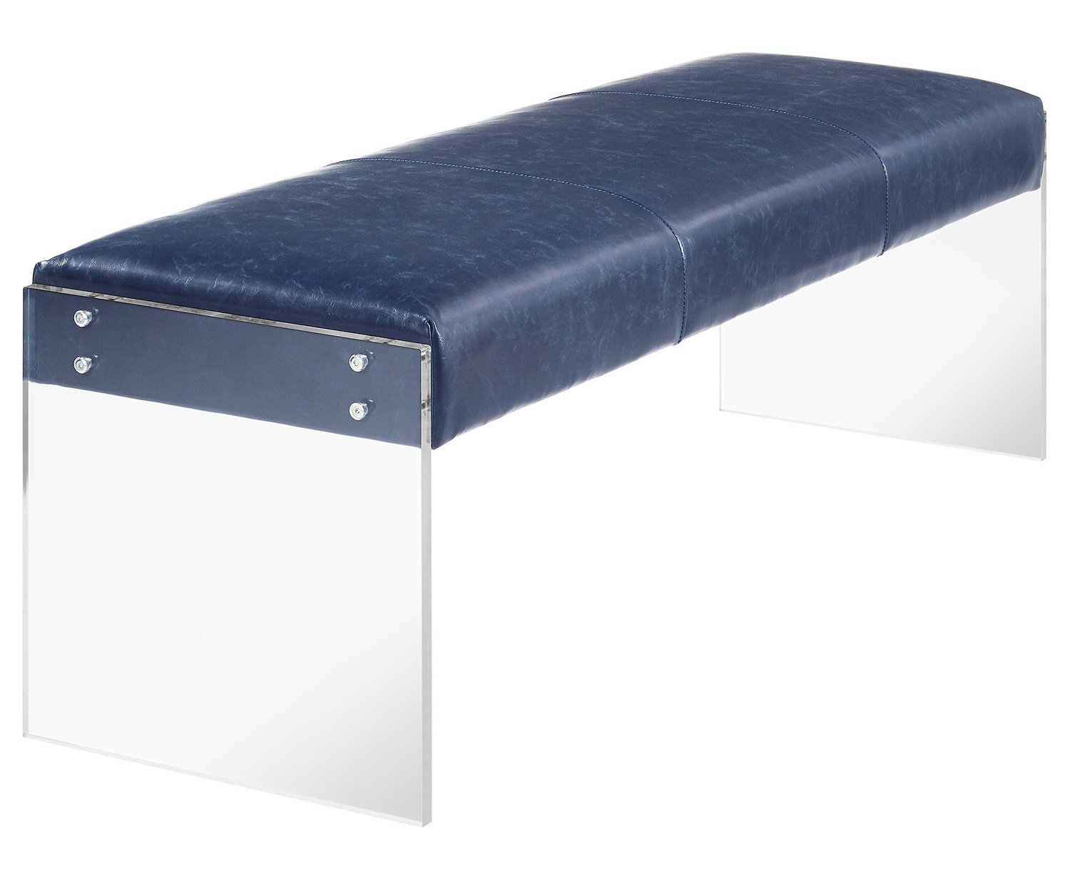 TOV Furniture Envy Leather/Acrylic Bench - Blue
