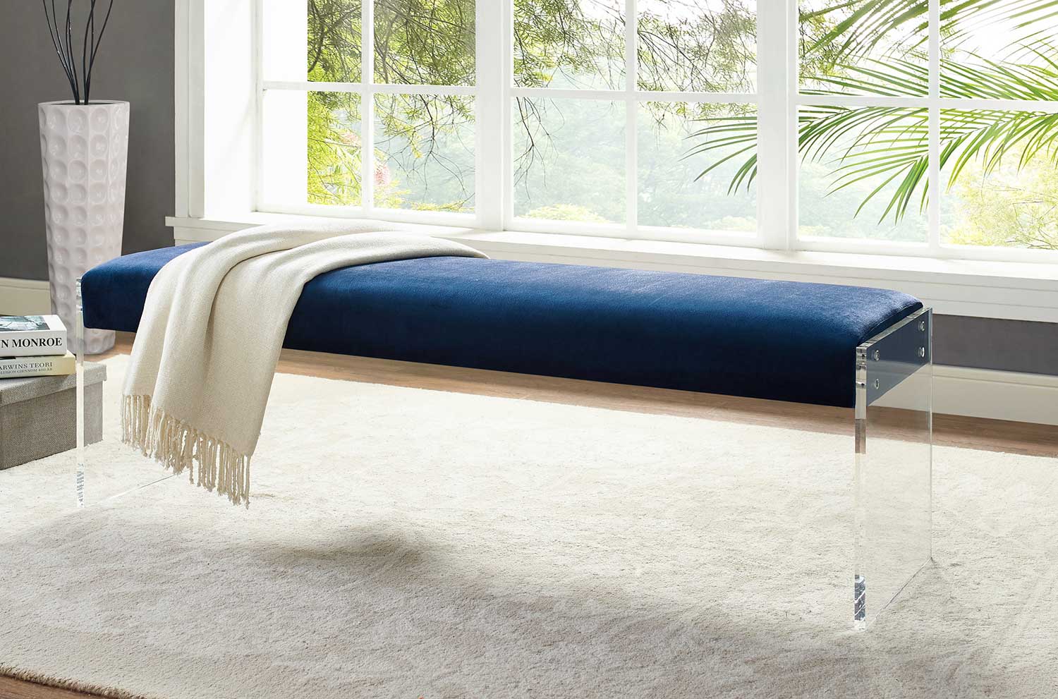 TOV Furniture Envy Velvet/Acrylic Bench - Blue
