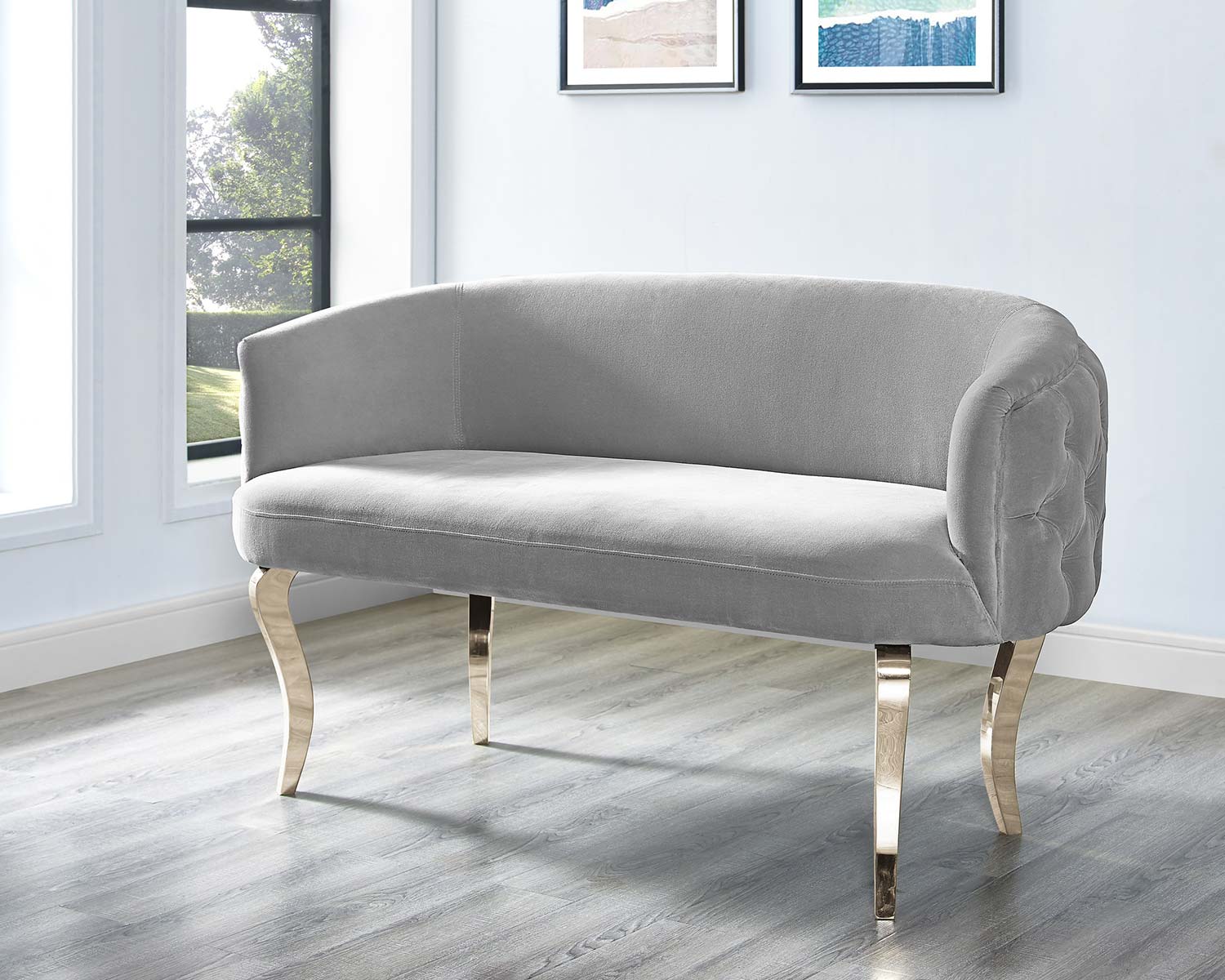 TOV Furniture Adina Loveseat with Gold Legs - Grey