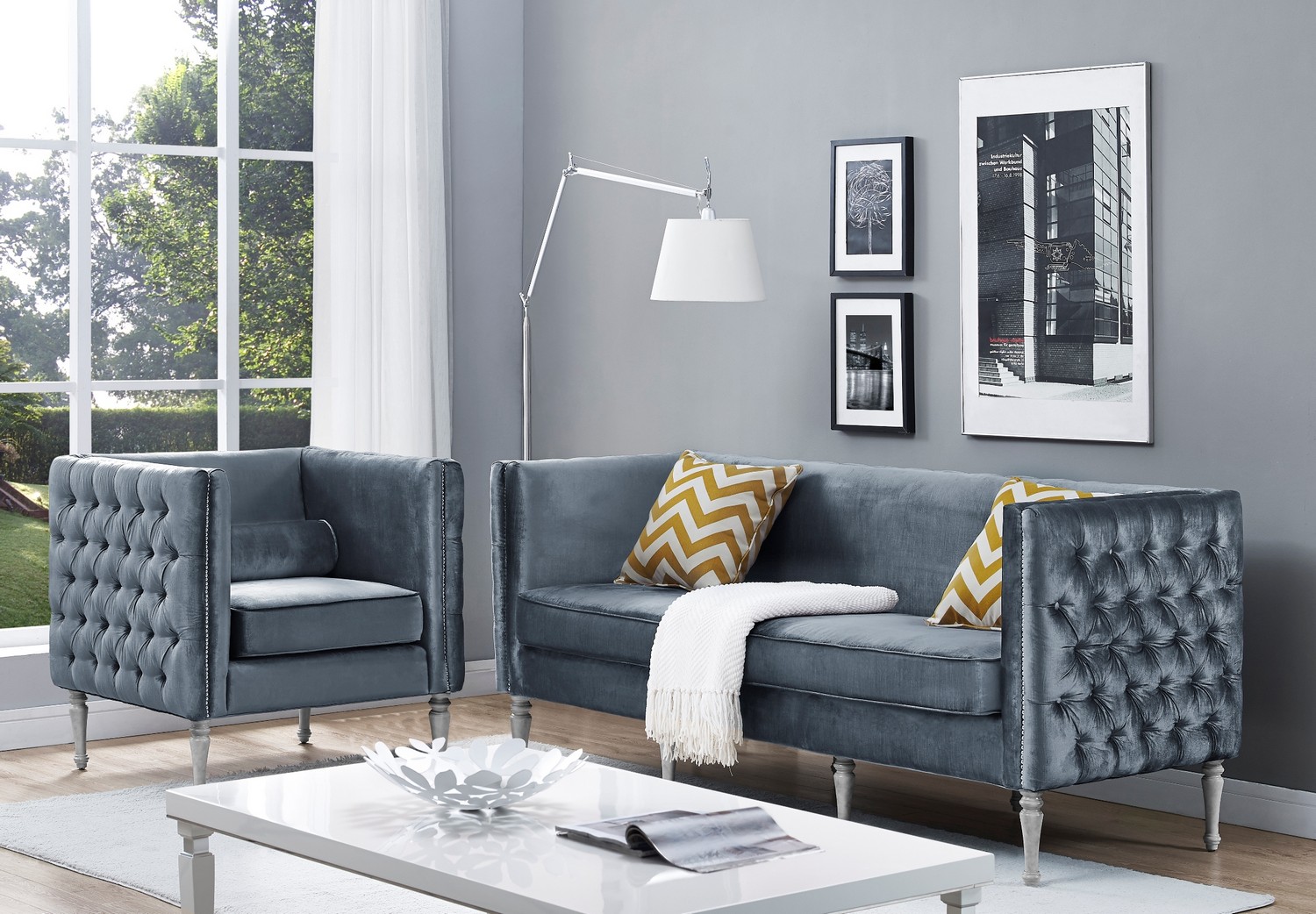 TOV Furniture Bryn Grey Velvet Living Room Set