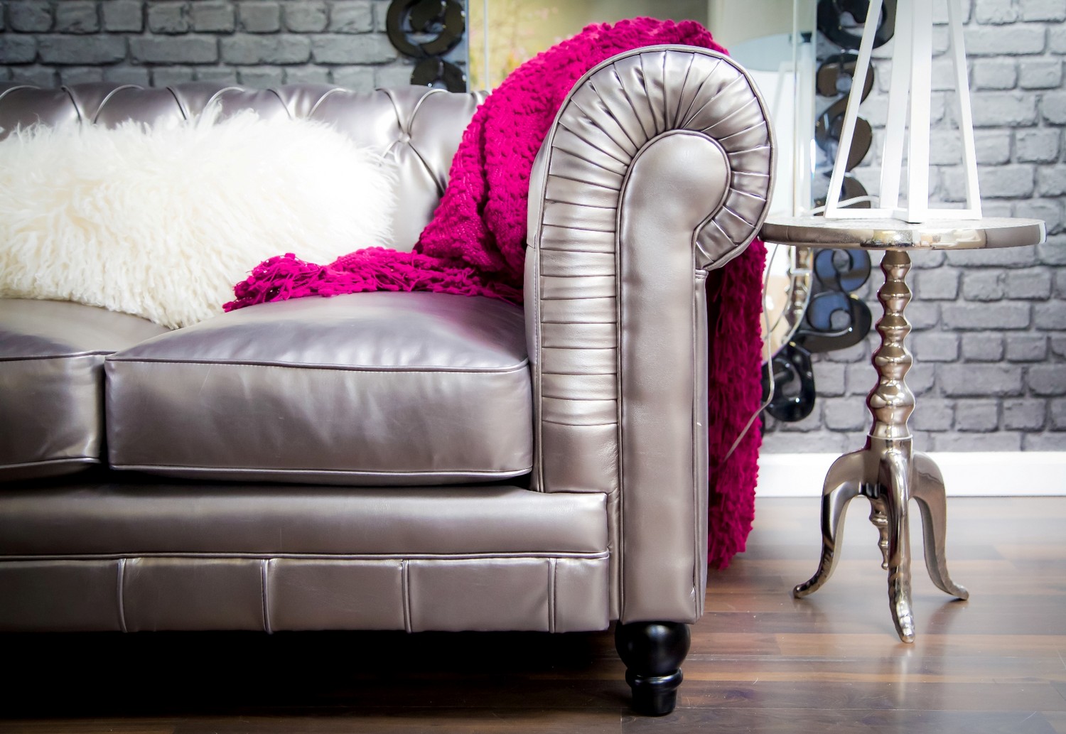 TOV Furniture Zahara Silver Leather Sofa