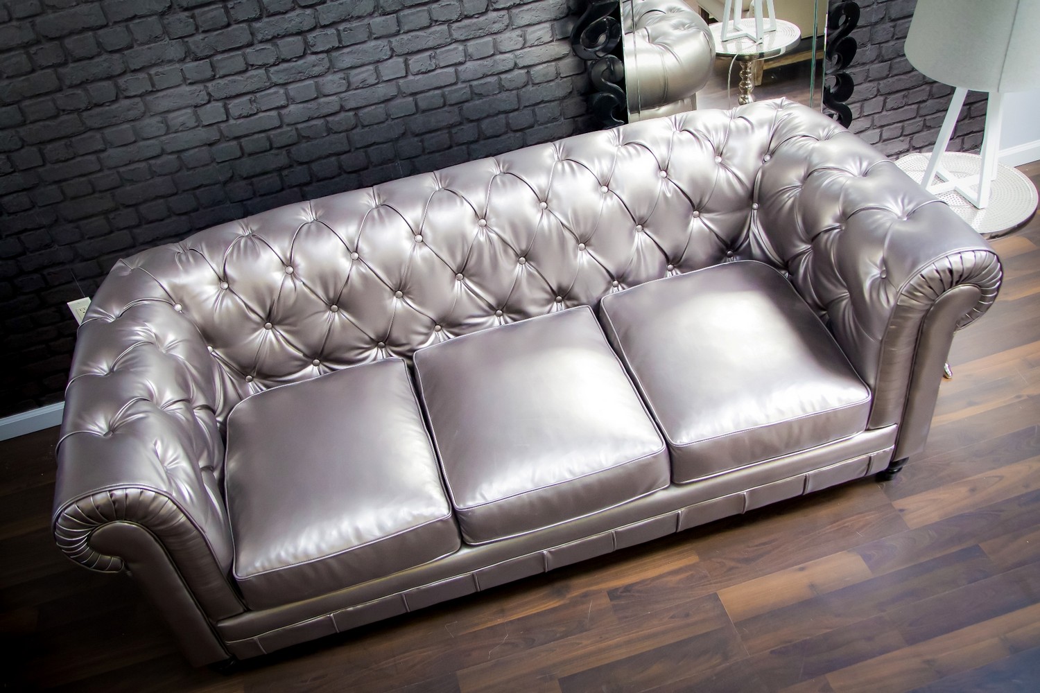 TOV Furniture Zahara Silver Leather Sofa