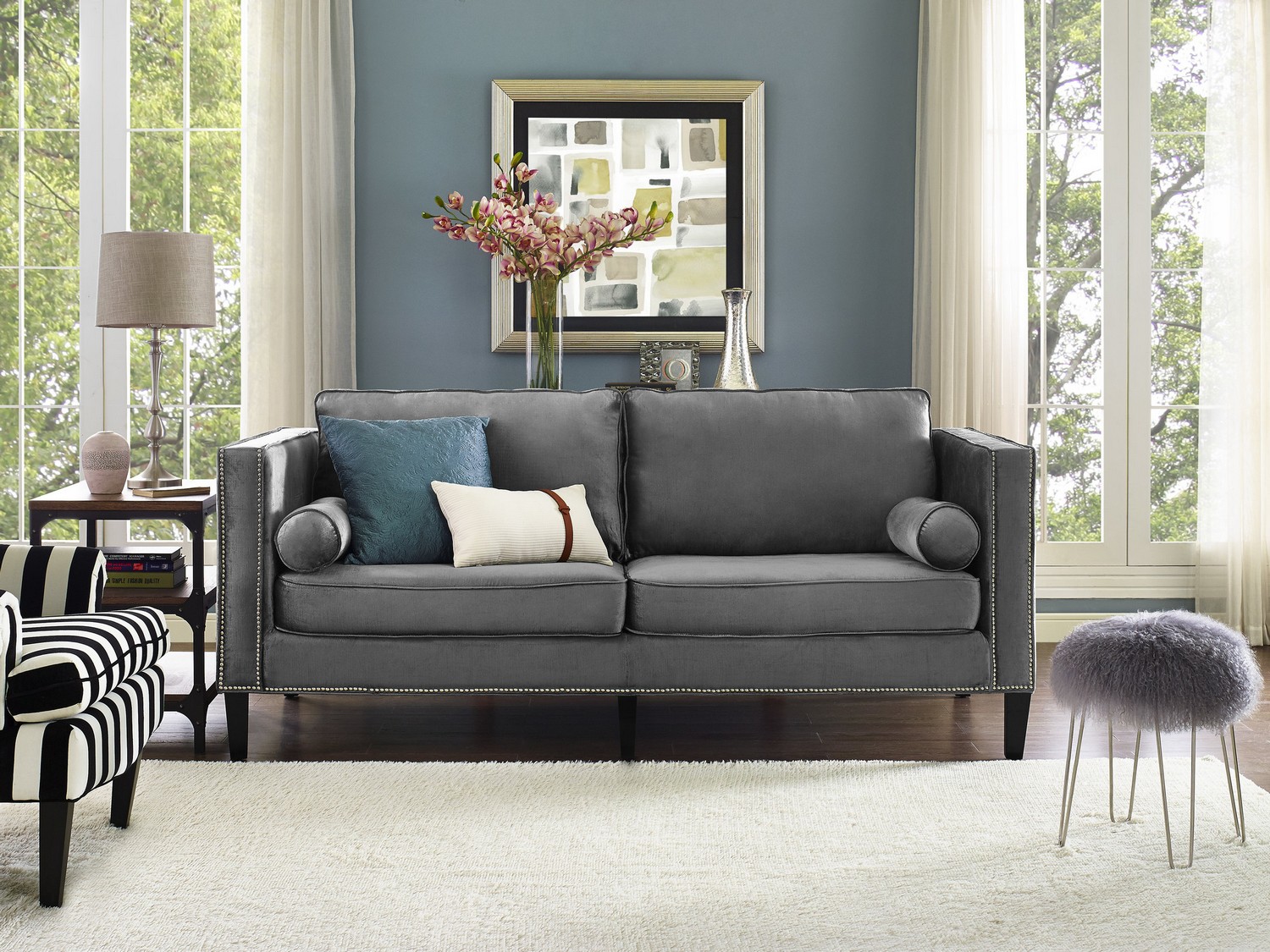 TOV Furniture Cooper Grey Velvet Sofa