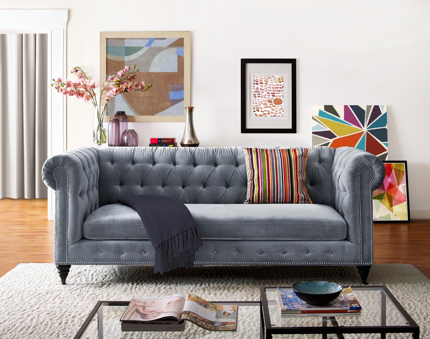 TOV Furniture Hanny Grey Velvet Sofa