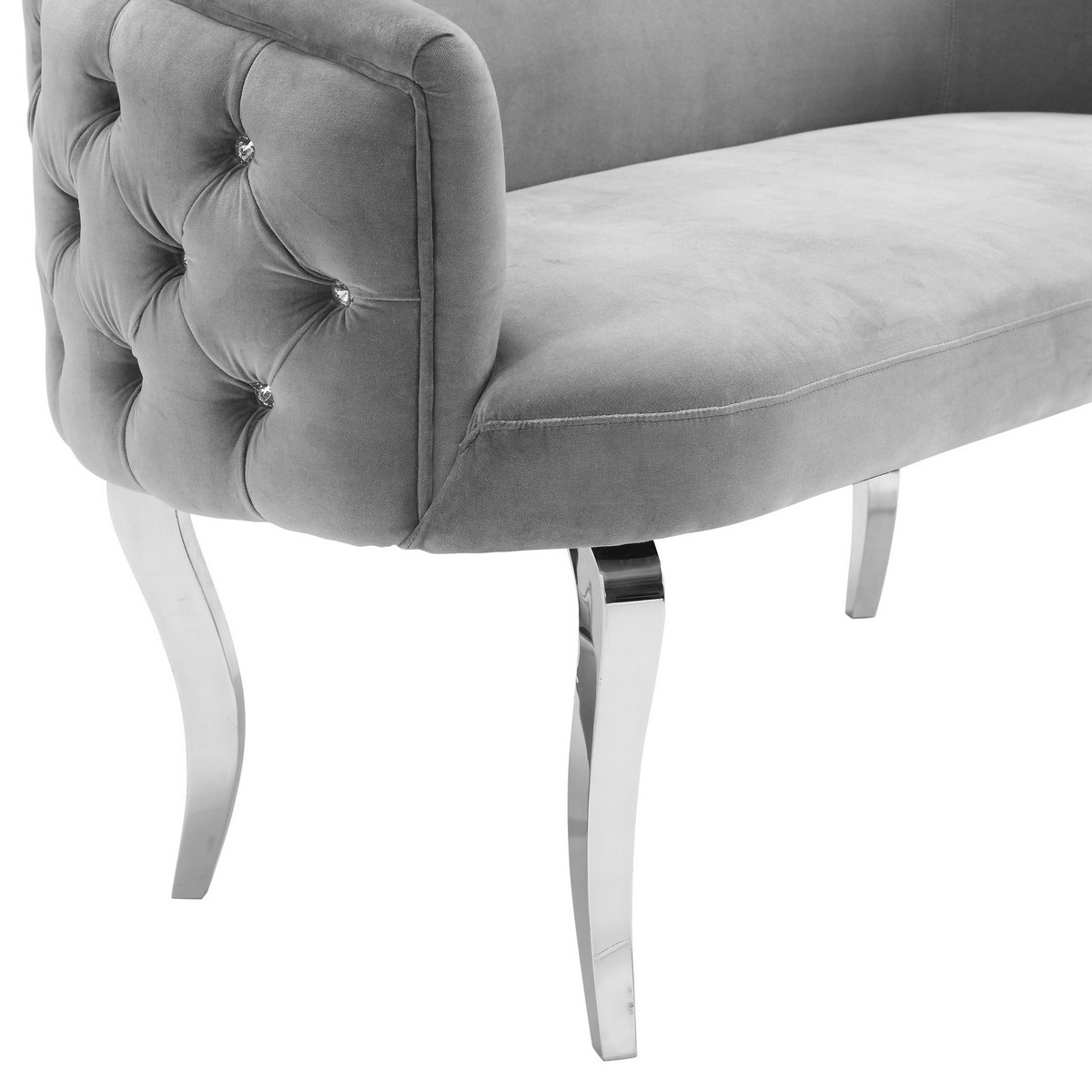 TOV Furniture Adina Grey Velvet Loveseat with Silver Legs