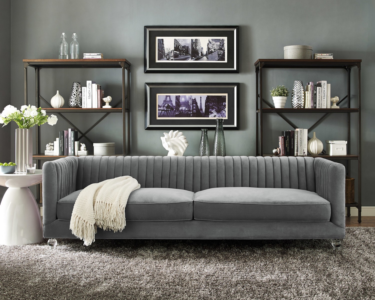 TOV Furniture Aviator Grey Velvet Sofa