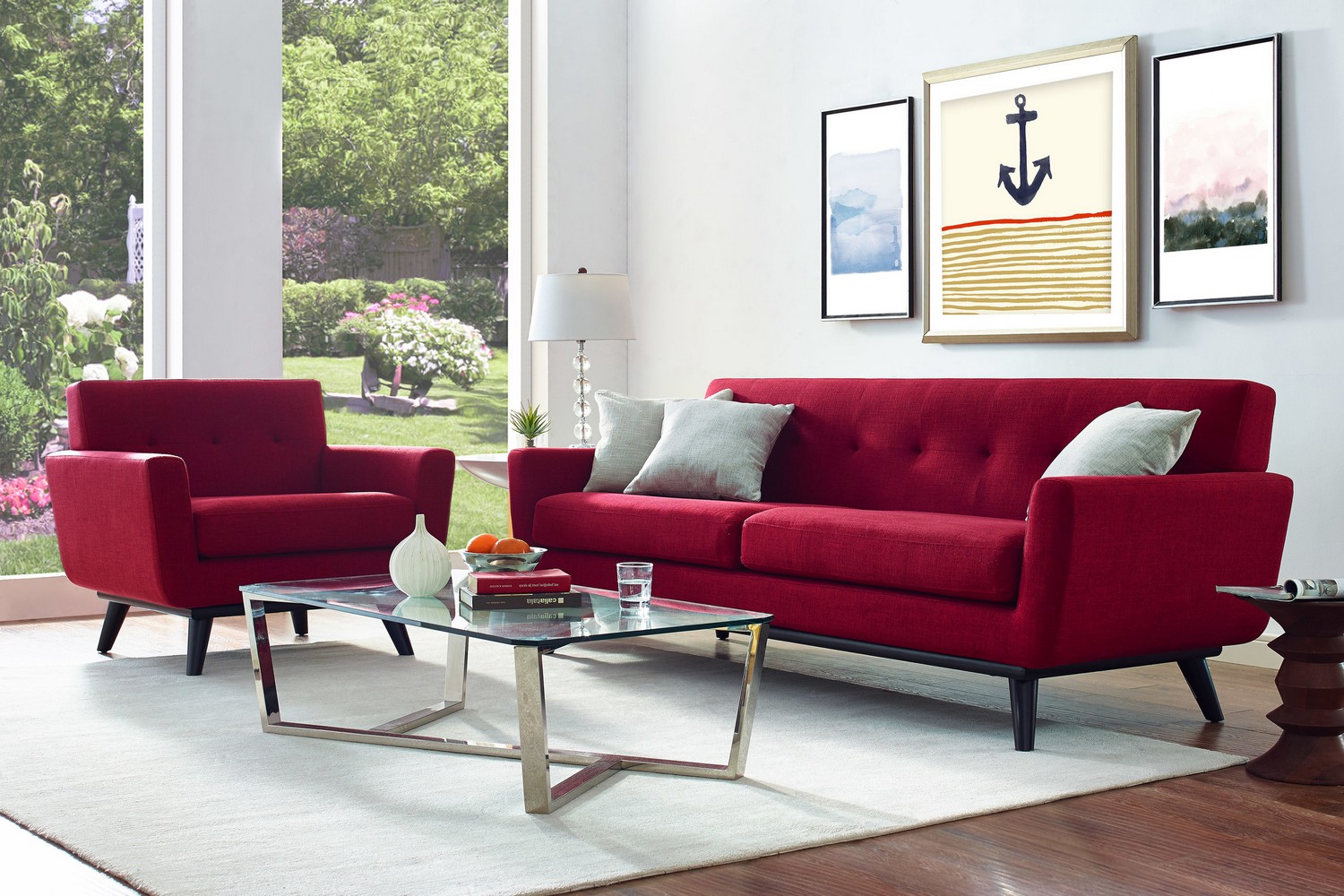 TOV Furniture James Red Linen Living Room Set