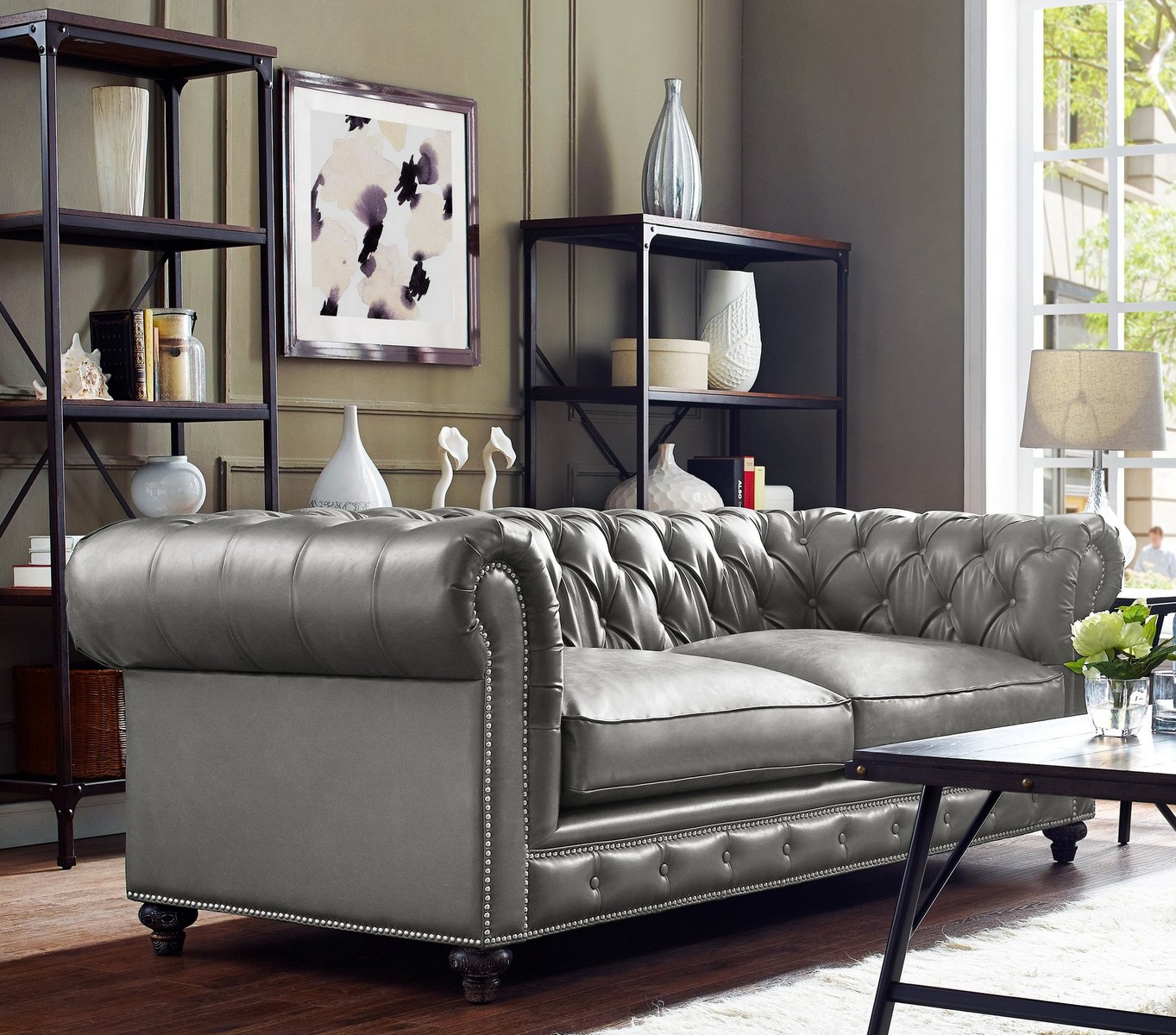 TOV Furniture Durango Rustic Grey Leather Sofa
