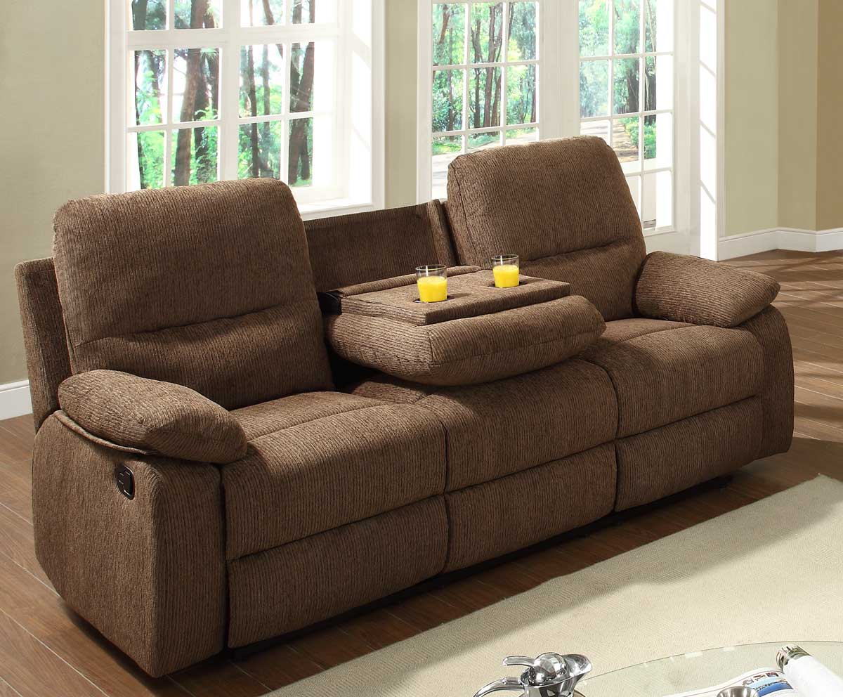 Homelegance Marianna Double Reclining Sofa with Center Drop-Down Cup Holders - Dark Brown Chenille